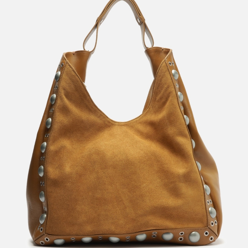 Arezzo *Owen* Large Caramel Suede/Leather Hobo Tote Bag NEW
